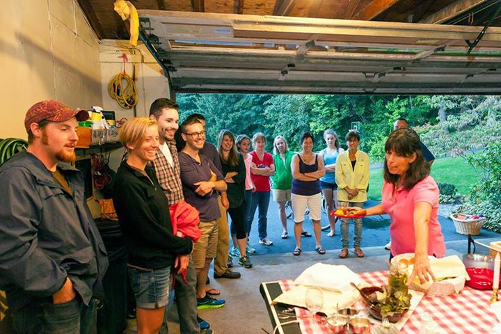 Mrs. Burns welcoming Bike &amp; Bite riders to her home.